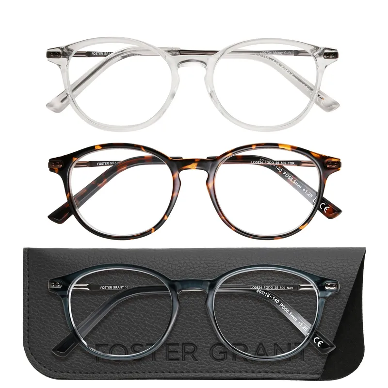 Design Optics by Foster Grant #809 Classic Plastic Round Reading Glasses, 3-pack