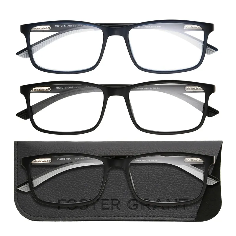 Design Optics by Foster Grant #666 Classic Plastic Rectangle Reading Glasses, 3-pack