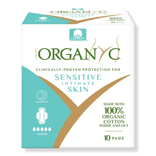 100% Certified Organic Cotton Feminine Pads, Super Flow for Overnight