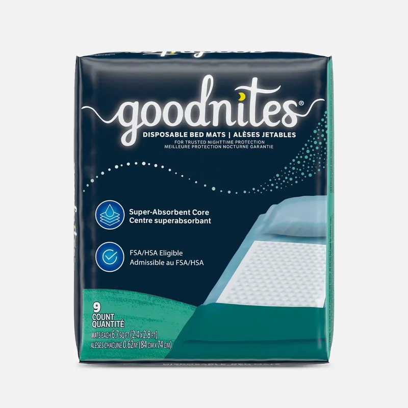 Goodnites Disposable Non-Slip Bed Mats for Bedwetting, 2.4 x 2.8 ft, 9 ct.