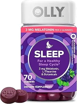 OLLY Sleep Gummy, Sleep Support Supplement,* 3 mg Melatonin, L-Theanine, Chamomile and Lemon Balm Extracts, Blackberry Zen Flavor, 35 Day Supply - 70 Count