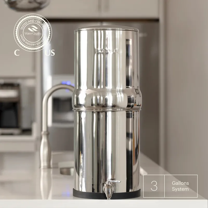 BOROUX® 3-Gallon Water Filter System - Polished Stainless Steel