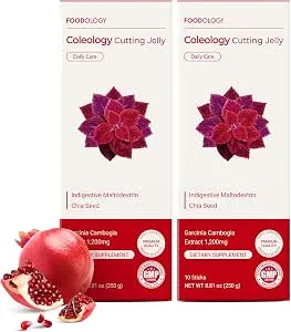 FOODOLOGY Coleology Cutting Stick Jelly (Pomegranate), 20 Sticks | Dietary Fiber Supplement for Weight Management, Chia Seeds & Garcinia Cambogia, Korean Weigh Loss, Appetite Suppressant