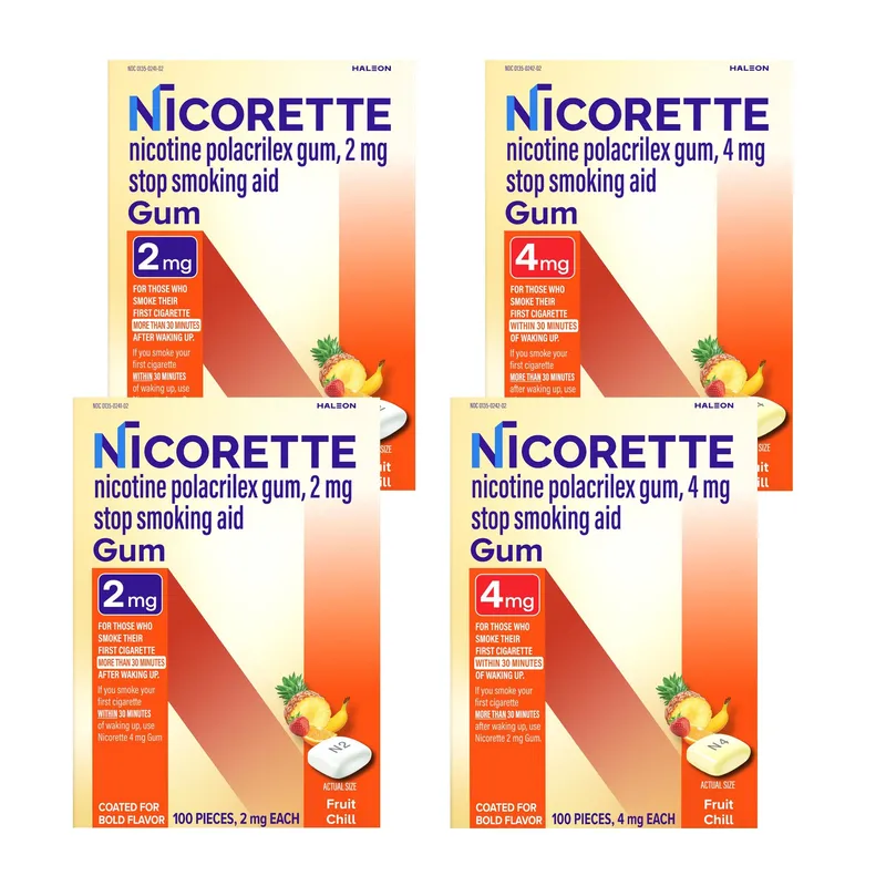 Nicorette Quit Smoking Aid 2mg. or 4mg. Fruit Chill Gum, 200 Pieces