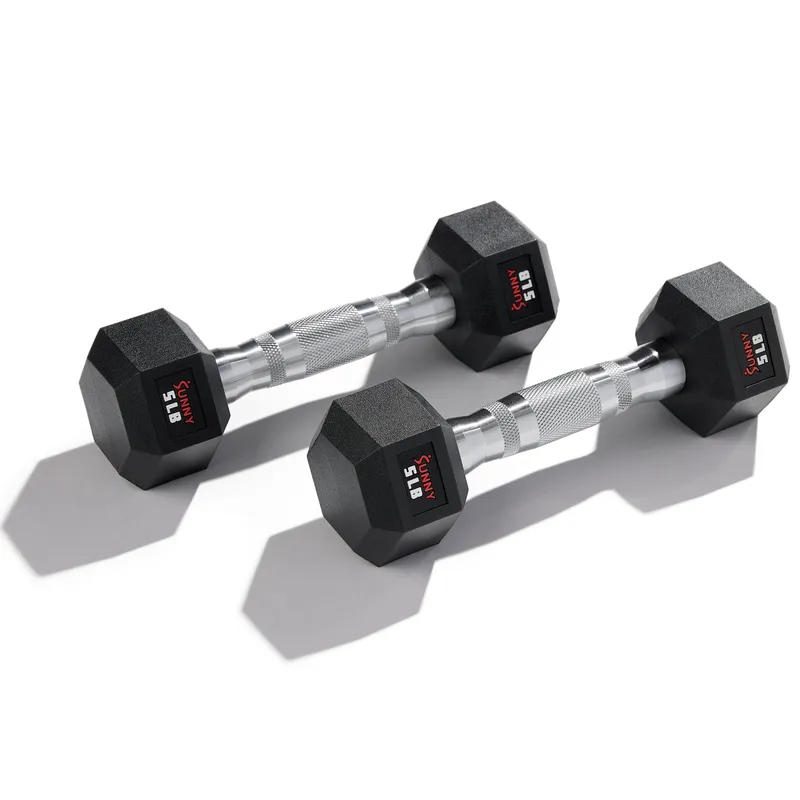 Rubber Hex Dumbbells – Singles & Pairs 5–50 LB Weights