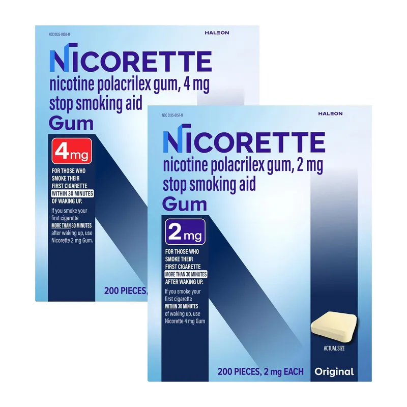 Nicorette Quit Smoking Aid 2mg. or 4mg., Original Flavor Gum 200 Pieces