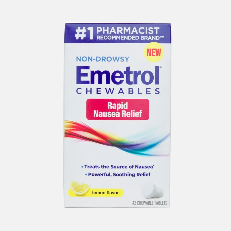 Emetrol Chewable Tablets for Rapid Nausea Relief, Lemon, 42 ct.