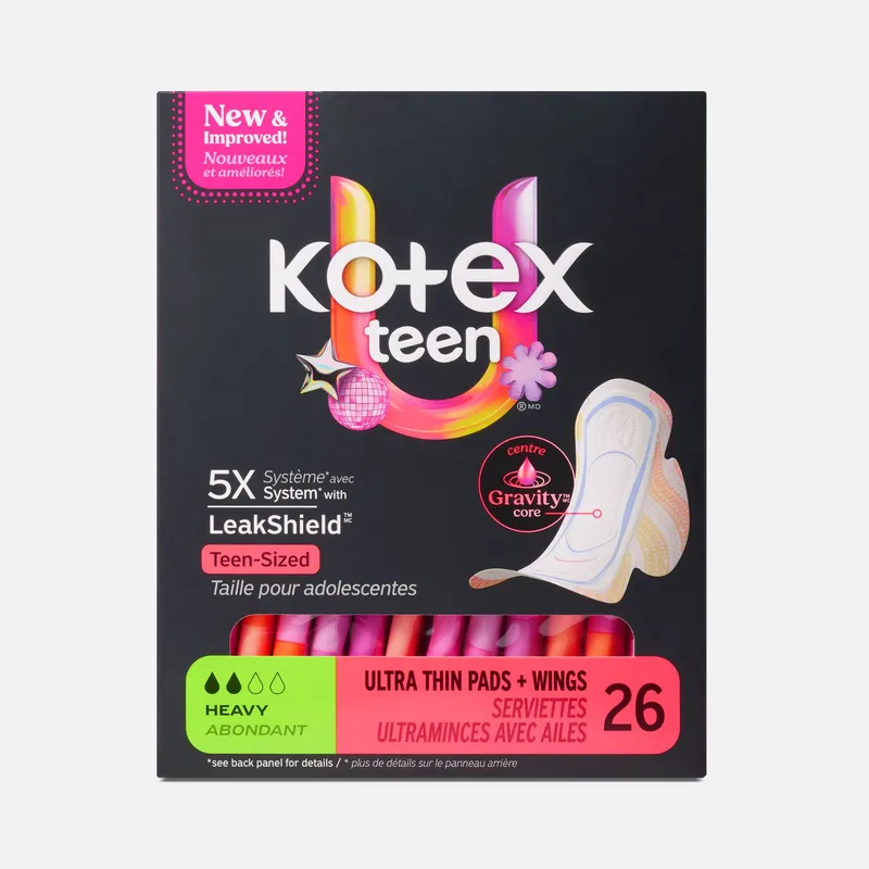 Kotex® Ultra Thin Teen Pads with Wings, Heavy Absorbency, 26 ct.