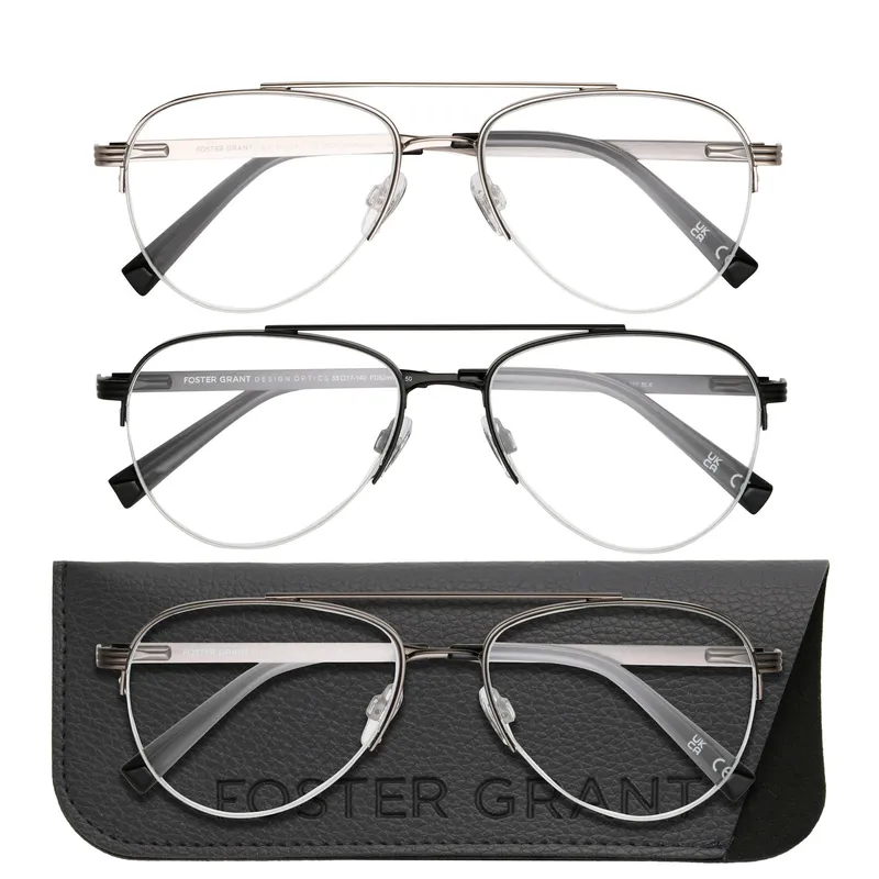 Design Optics by Foster Grant #760 Semi-Rim Aviator Reading Glasses, 3-pack
