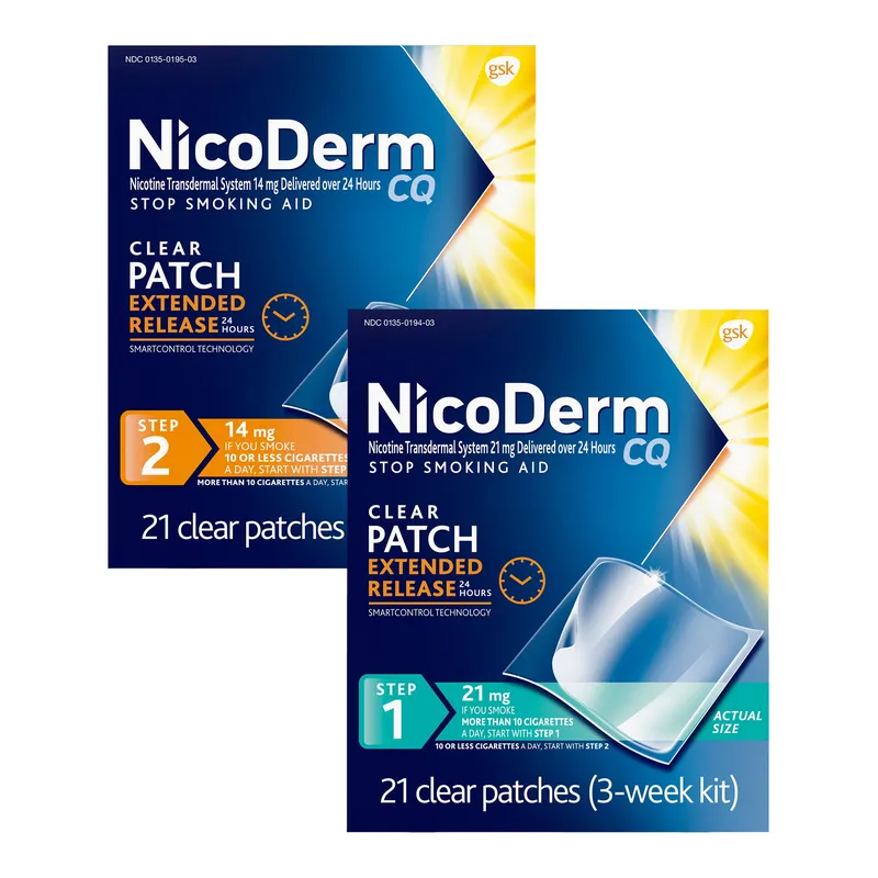 NicoDerm CQ Quit Smoking Aid Patch, 21mg. or 14mg., 21 Clear Patches