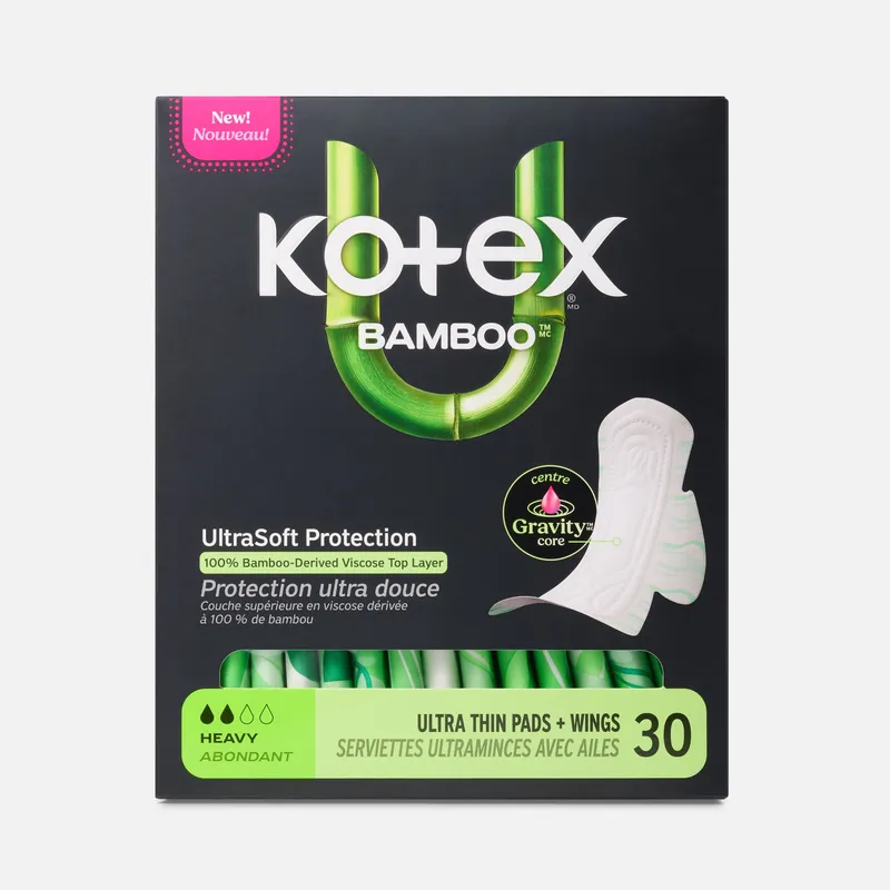 Kotex® Bamboo Ultra Thin Pads with Wings, Heavy Absorbency, 30 ct.