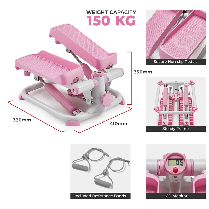 Smart Pink Mini Stepper with Resistant Bands