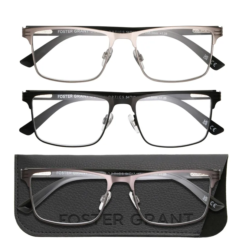 Design Optics by Foster Grant #668 Metal Square Reading Glasses, 3-pack