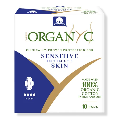 100% Certified Organic Cotton Inside and Out Feminine Pads, Heavy Flow