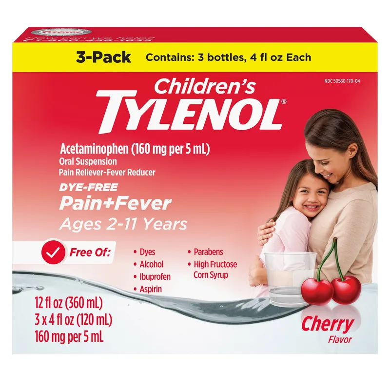 Children's Tylenol Liquid Pain Relief & Fever Medicine, Dye-Free Cherry Flavor, 12 Fluid Ounces