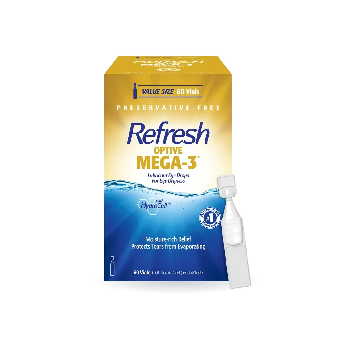 Refresh Optive Mega-3 Lubricant Eye Drops Preservative-Free Artificial Tears, 0.4 ml, 60 Count