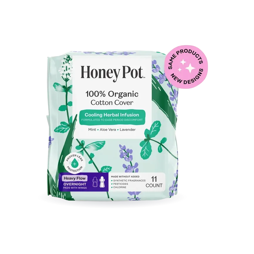 Organic Cotton Cover Cooling Herbal Infusion Heavy Flow Overnight Pads