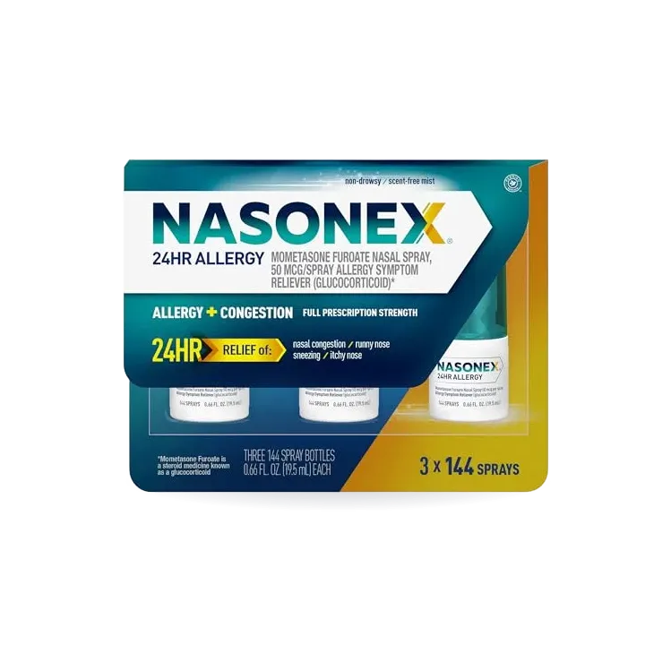 Nasonex 24HR Allergy Nasal Spray, Mometasone Furoate, 120 Sprays (3 Pack)