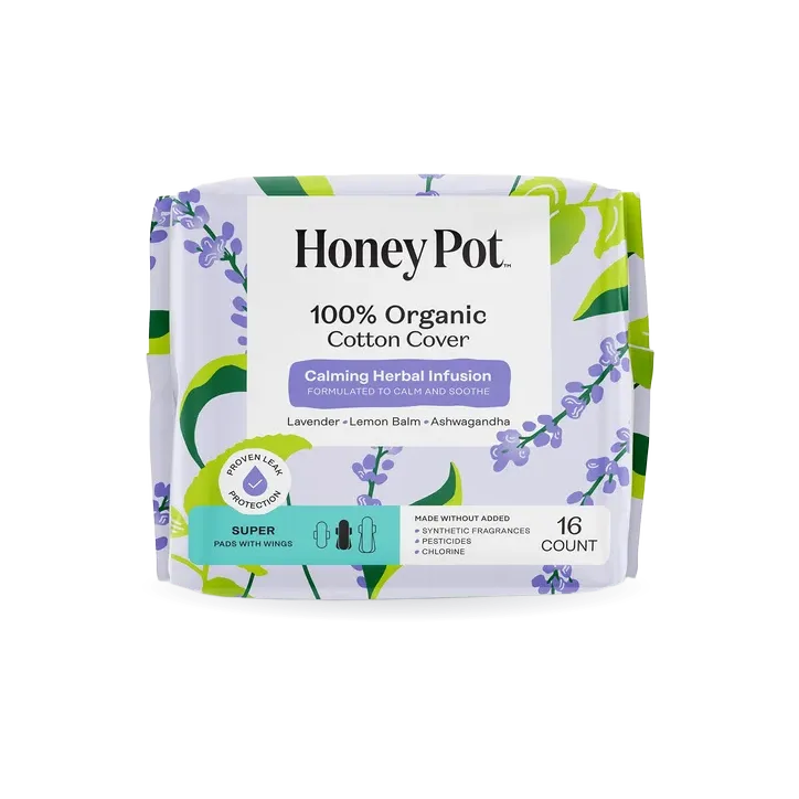 Organic Cotton Cover Calming Herbal Infusion Super Pads With Wings