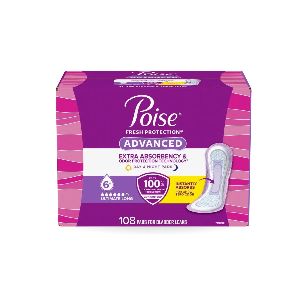 Poise Advanced Ultimate Absorbency Incontinence and Postpartum Long Pads, 108-Count