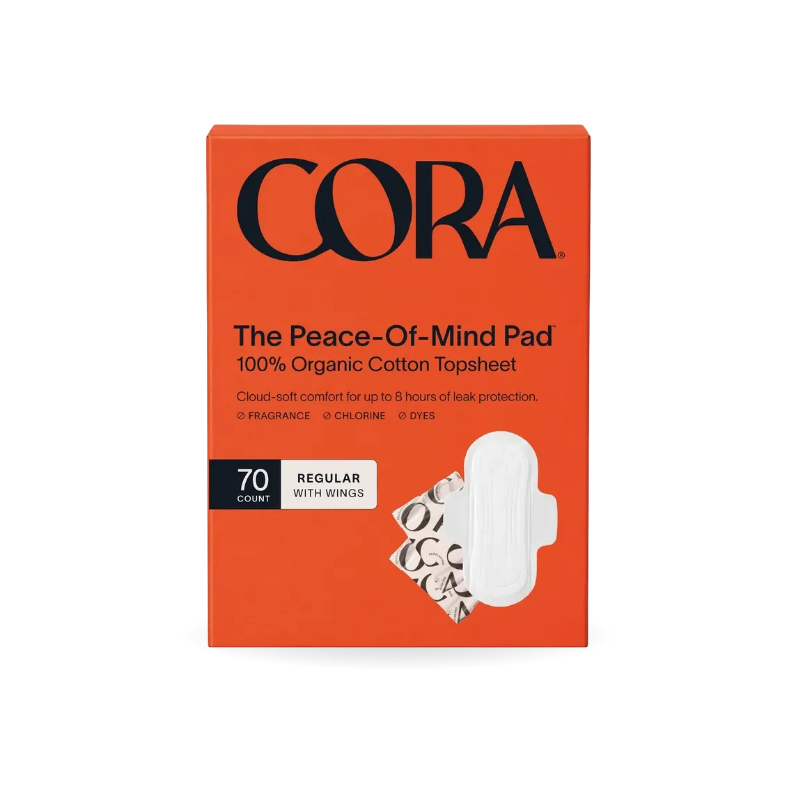 Cora Organic Cotton Regular Period Pad, 70-count