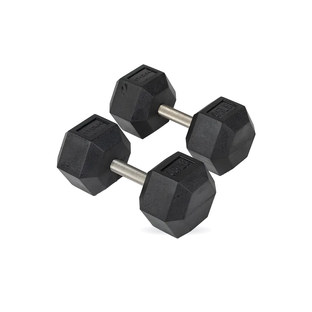 65 LB Straight Stainless Steel Hex Dumbbells