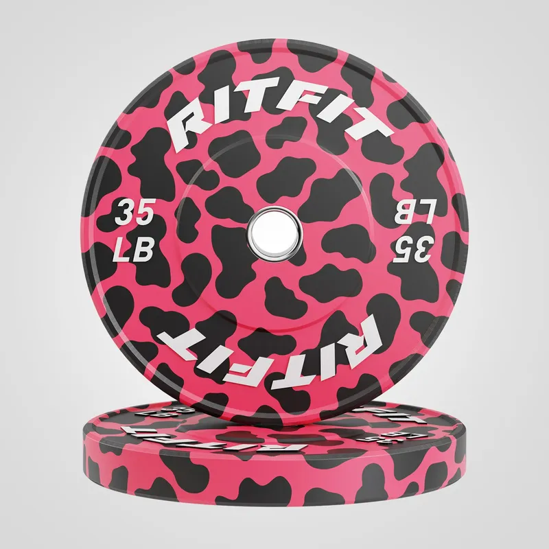 RitFit Pink Leopard Print Olympic Bumper Weight Plates - 2-inch