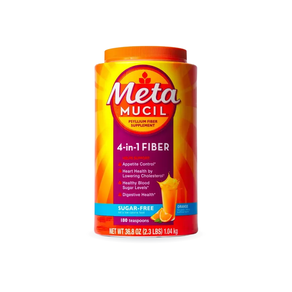 Metamucil Psyllium Fiber Supplement Powder, Sugar Free, Orange Smooth, 36.8 oz.