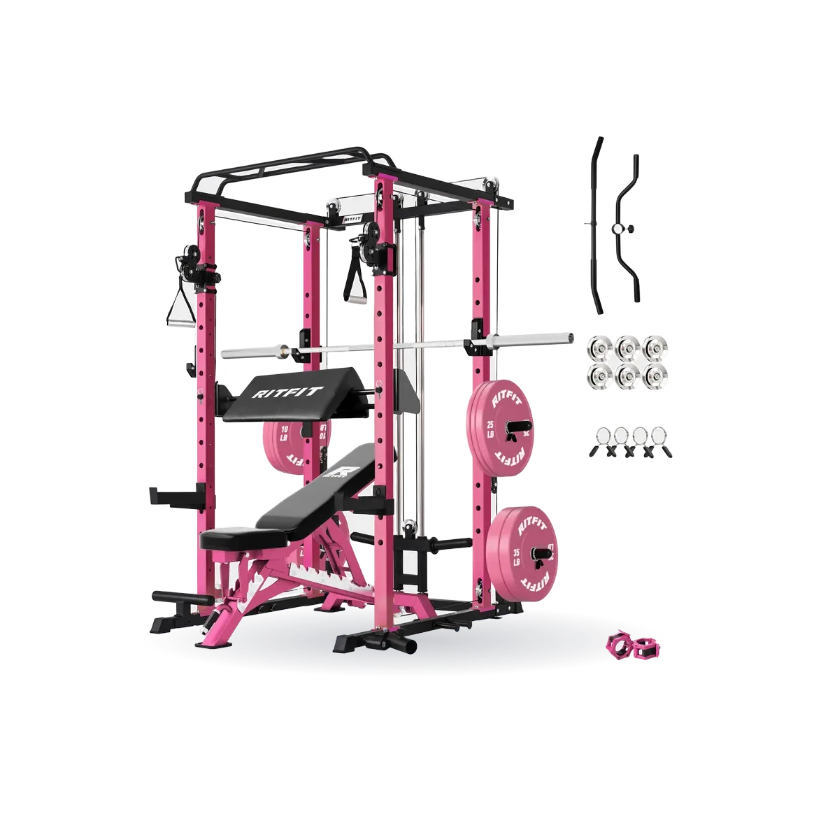 RitFit P3 Pink Power Cage 1200lbs Home Gym Package