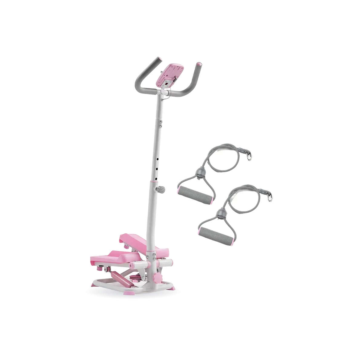 Pink Smart Advanced Stair Exercise Stepper with Handlebar and Resistance Bands
