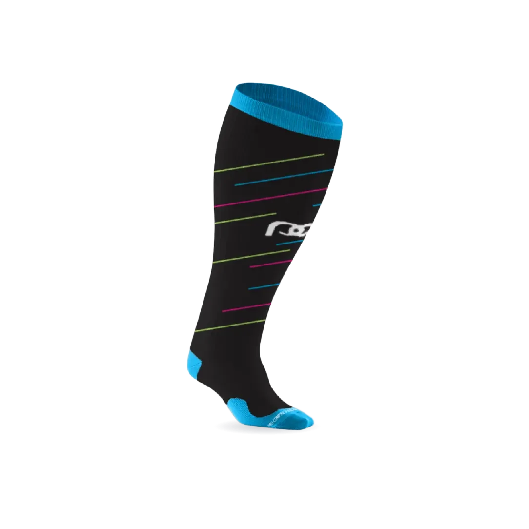 Marathon Wide-Calf, Black with Neon Stripes