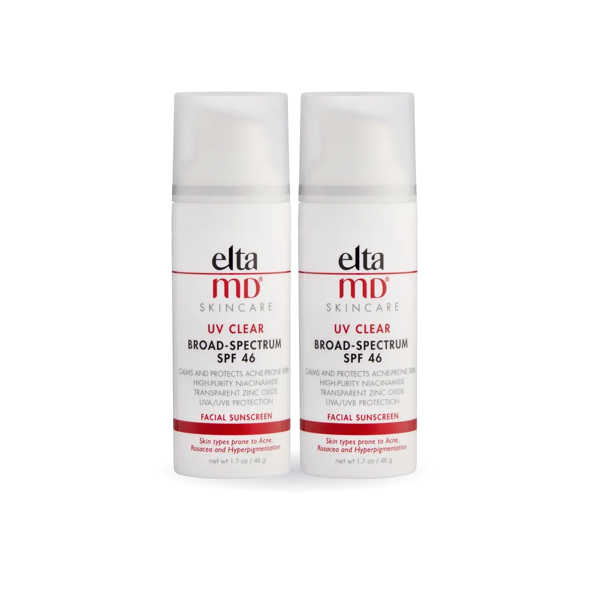 EltaMD UV Clear Broad-Spectrum Facial Sunscreen SPF 46 1.7 oz, 2-pack