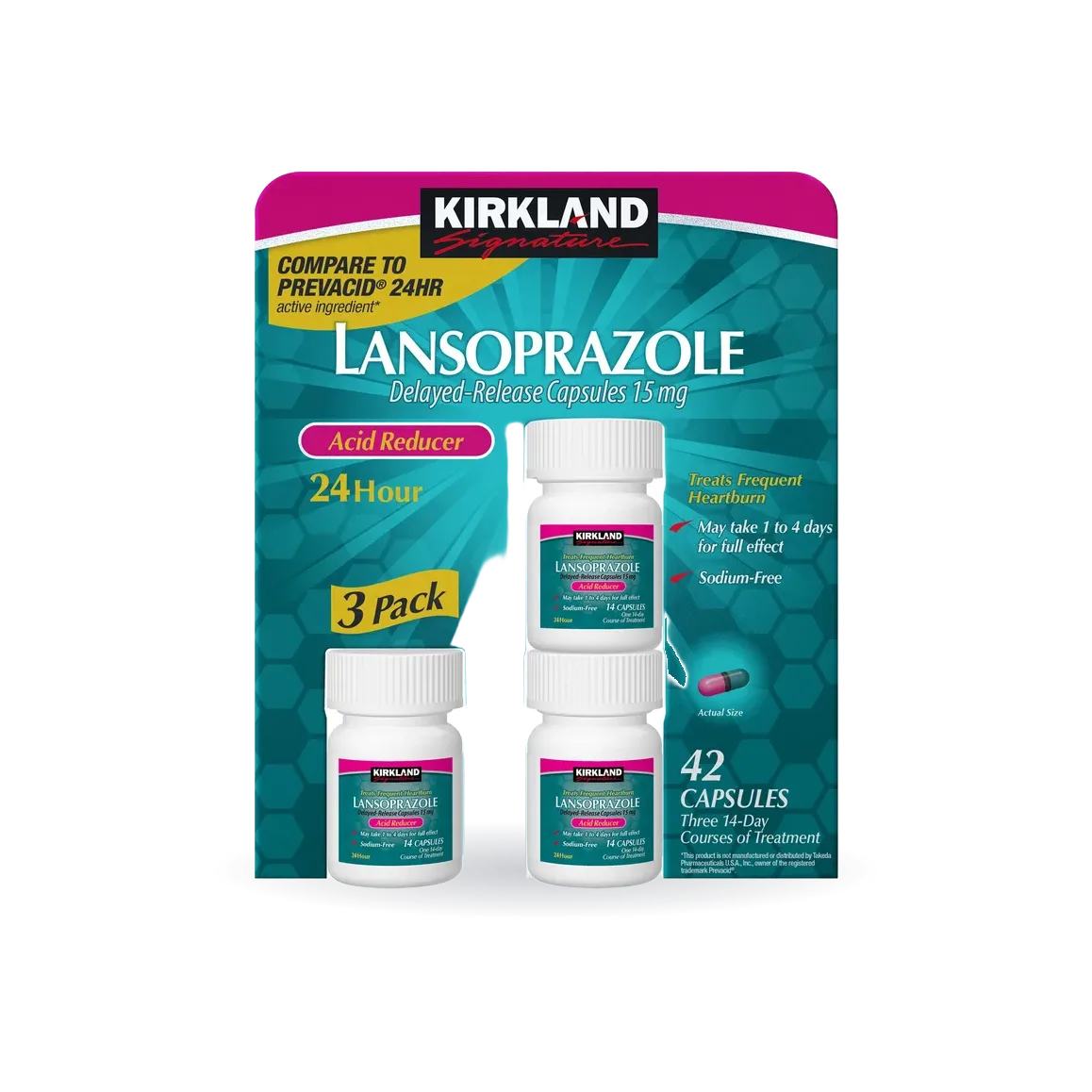 Kirkland Signature Lansoprazole 15 mg. Acid Reducer, 42 Capsules