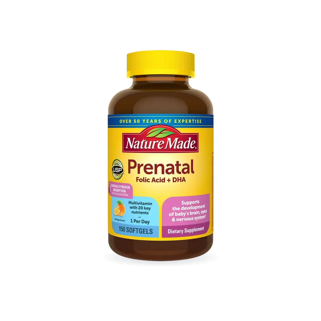 Nature Made Prenatal Folic Acid + DHA, 150 Softgels