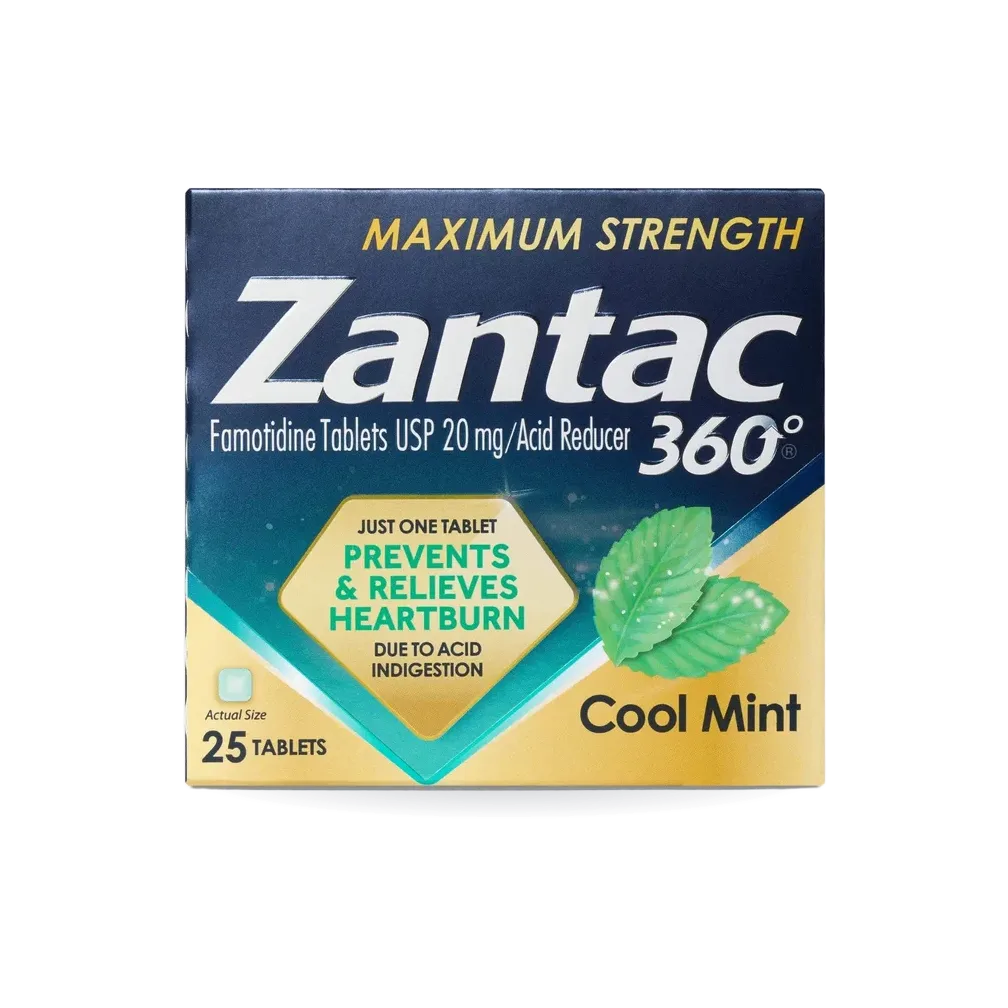 Zantac 360°® Maximum Strength Acid Reducer, 20 mg Tablets, Cool Mint, 25 ct.