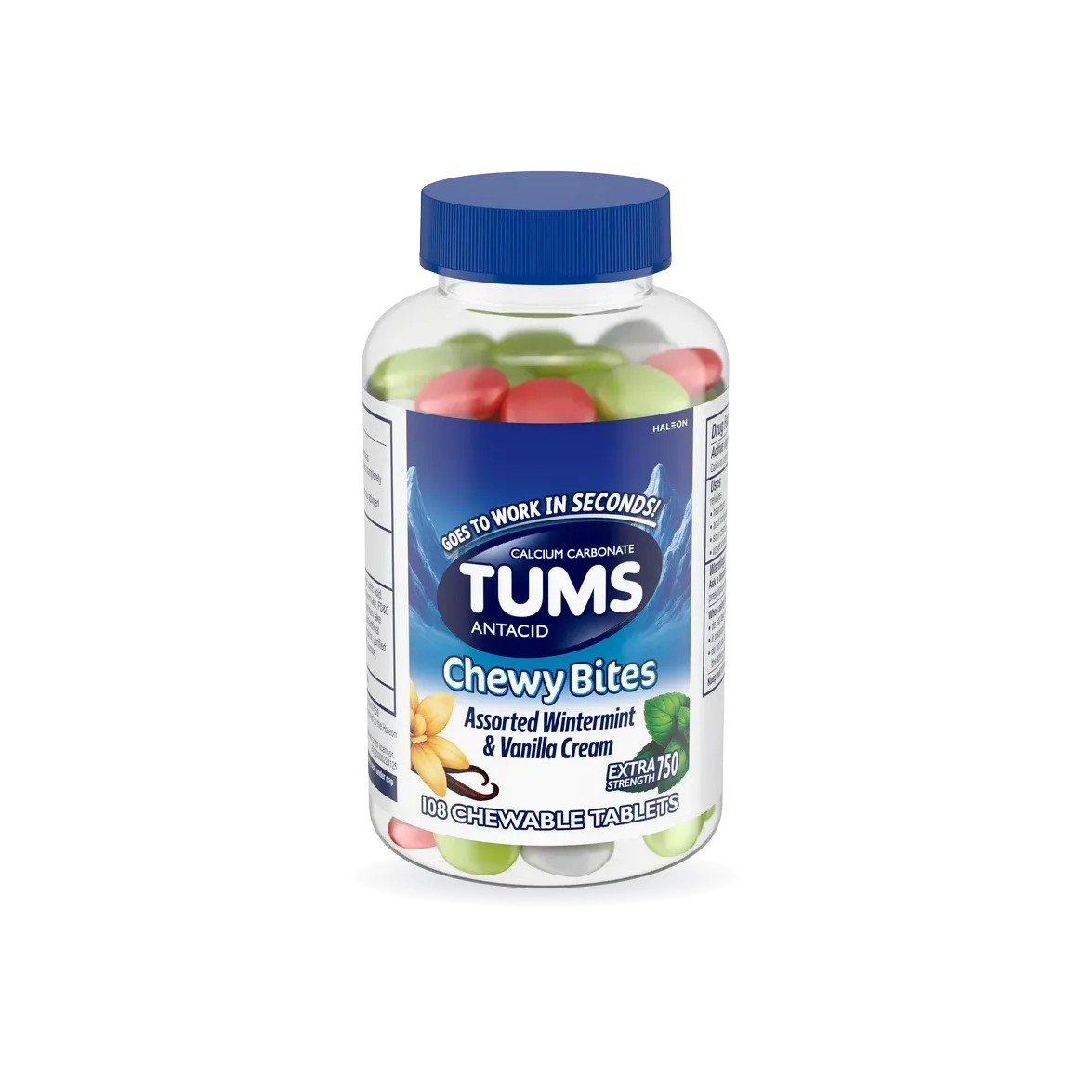 TUMS Antacid Chewy Bites Assorted Wintermint & Vanilla Cream, 108 Chewable Tablets