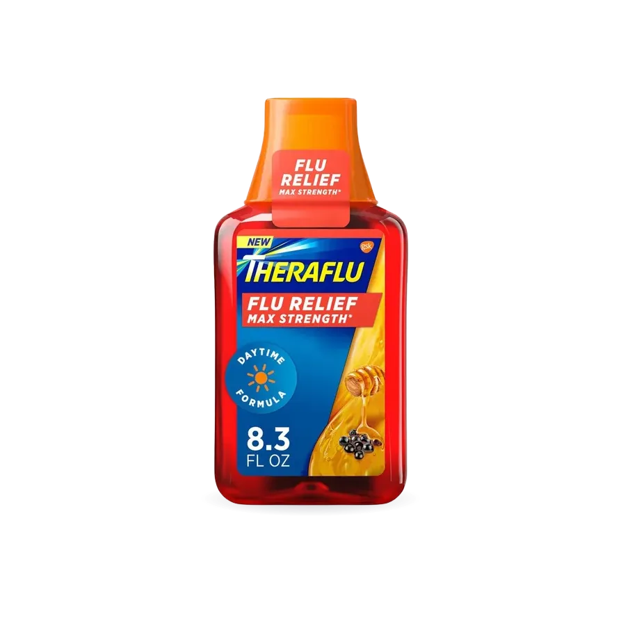 TheraFlu Max Strength Daytime Flu Relief Syrup, Honey Elderberry Flavor, 8.3 fl oz.