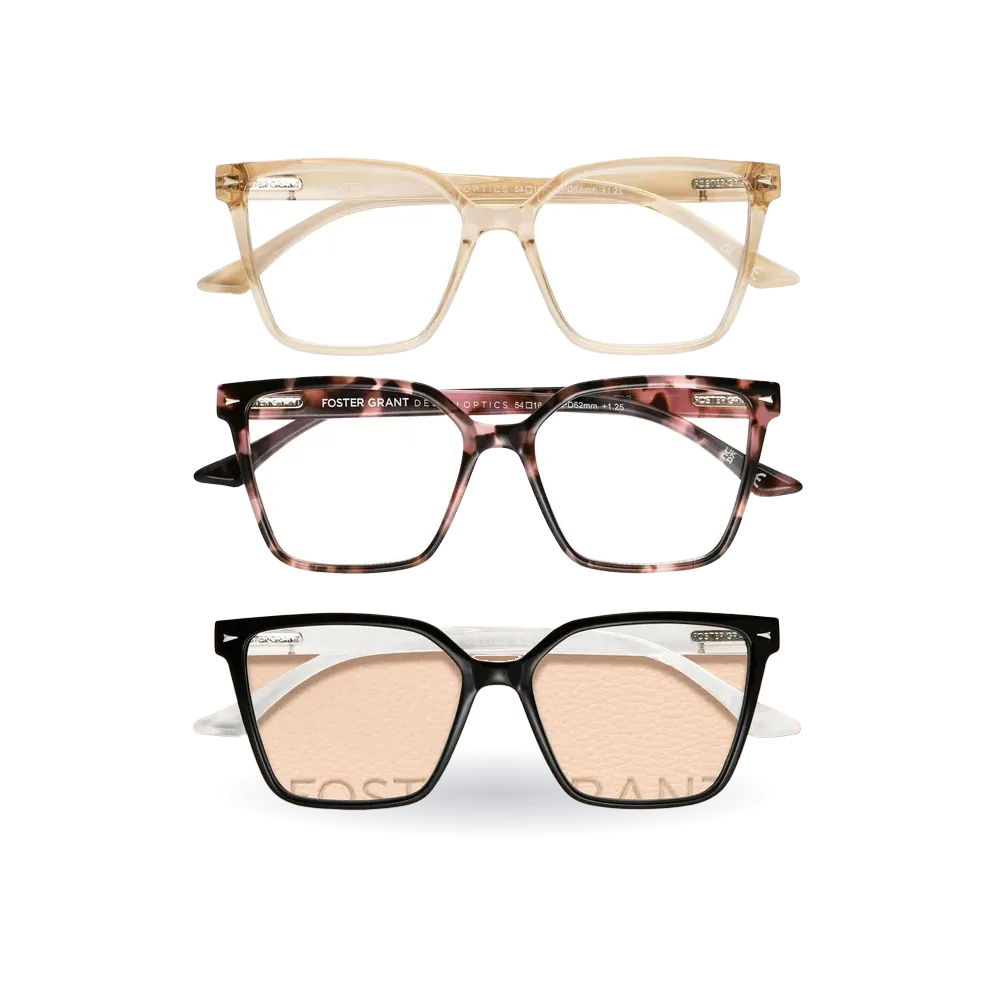 Design Optics by Foster Grant #813 Oversized Square Reading Glasses, 3-pack