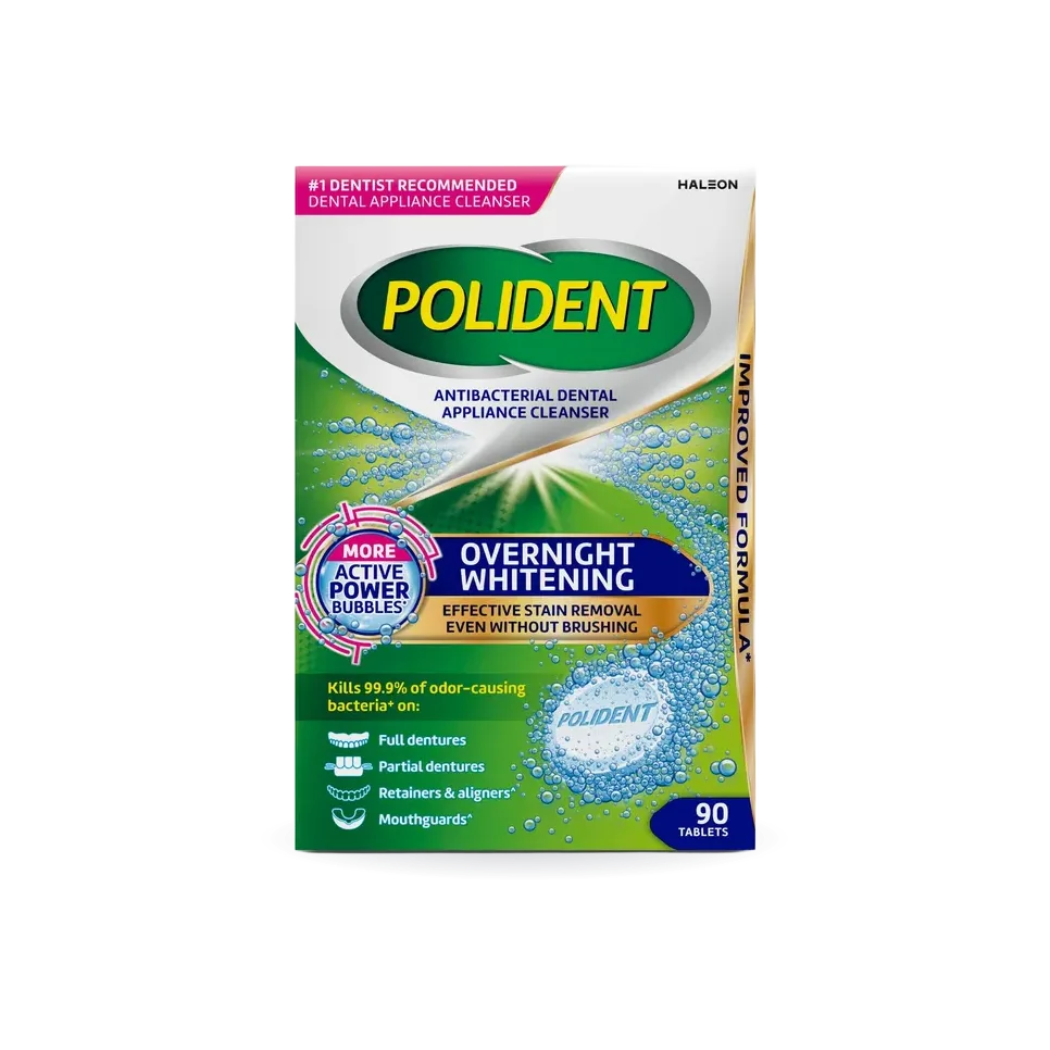 Polident Overnight Whitening Antibacterial Dental Appliance Cleanser Tablets, 90 ct.