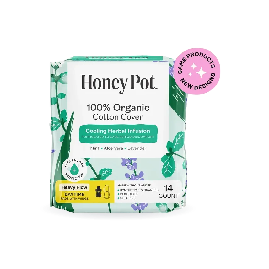 Organic Cotton Cover Cooling Herbal Infusion Heavy Flow Daytime Pads