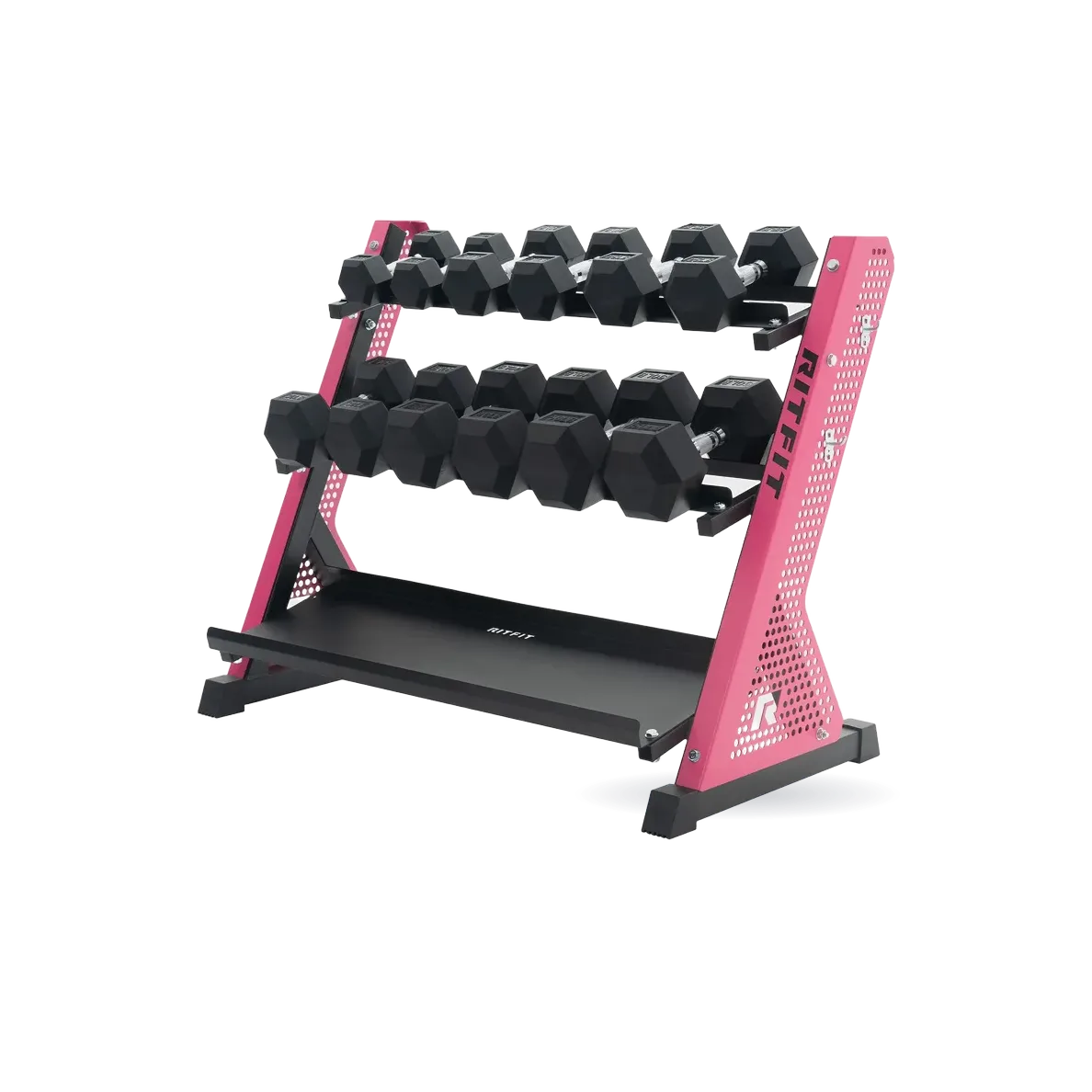 RitFit PWR05 3-Tier Dumbbell Rack with Rubber Hex Dumbbell Set