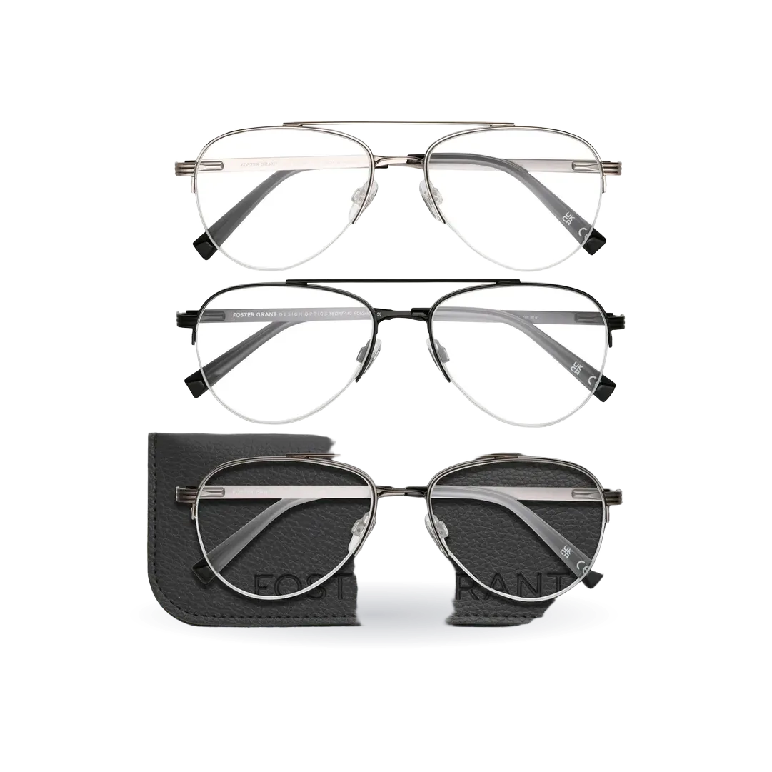 Design Optics by Foster Grant #760 Semi-Rim Aviator Reading Glasses, 3-pack