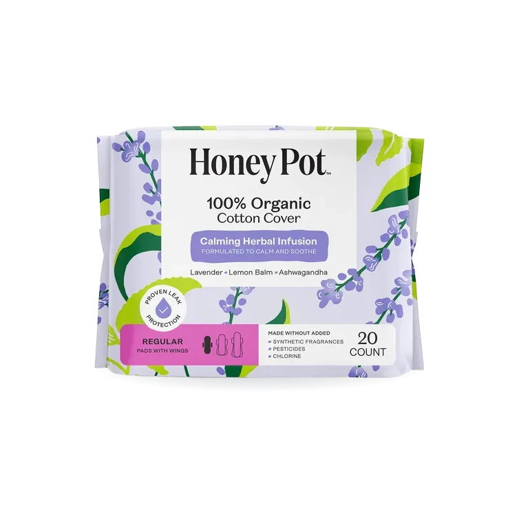 Organic Cotton Cover Calming Herbal Infusion Regular Pads With Wings