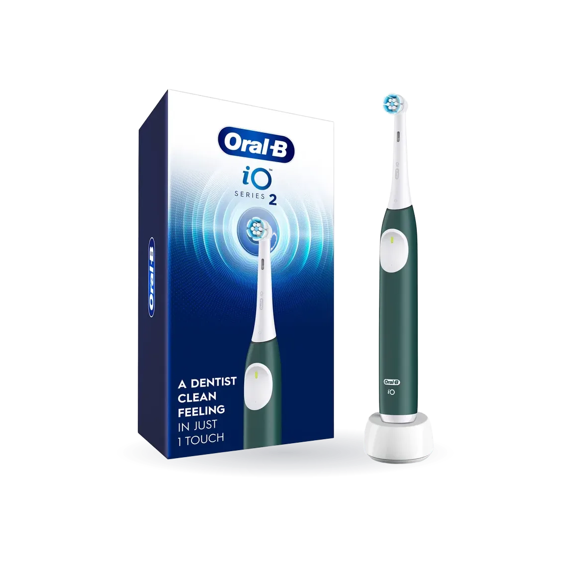 Oral-B Toothbrush, iO Series 2 Rechargeable Electric Toothbrush for Adults & Kids 3+, Forest Green, 1 Gentle Care Brush Head
