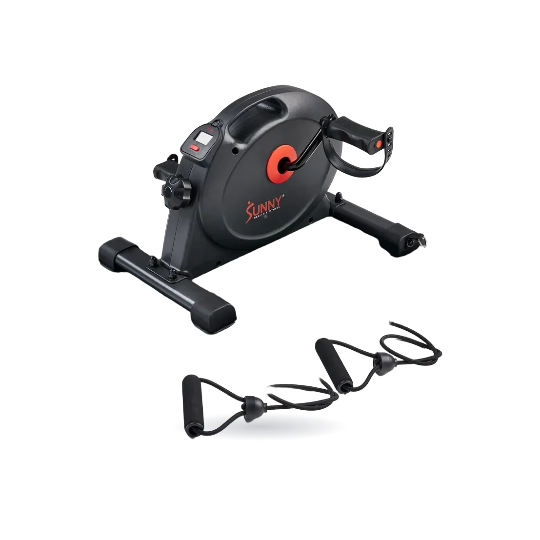 Sunny Health & Fitness Smart Mini Exercise Bike + Resistance Bands & Mat
