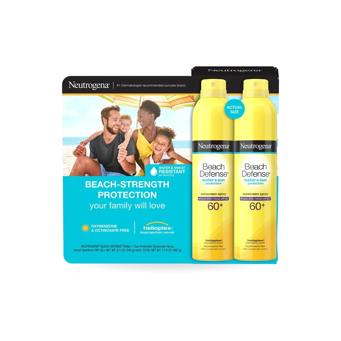 Neutrogena Beach Defense Sunscreen Spray SPF 60+, 8.5 oz, 2-pack