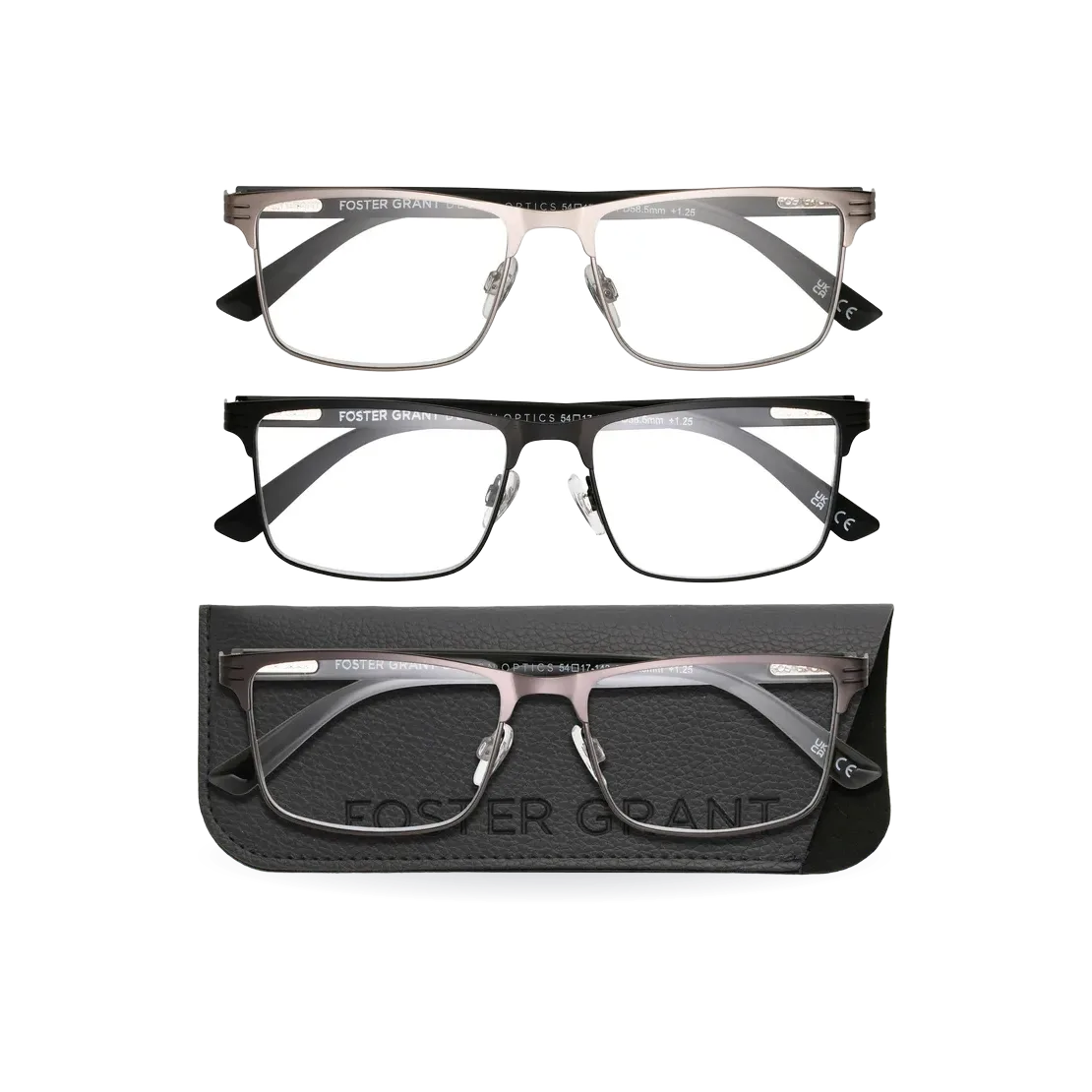 Design Optics by Foster Grant #668 Metal Square Reading Glasses, 3-pack