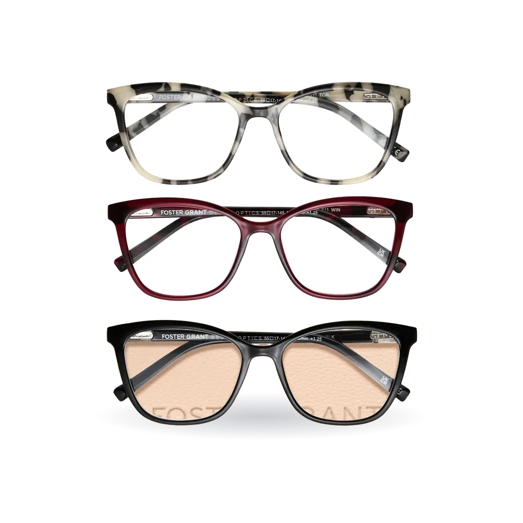 Design Optics by Foster Grant #811 Fashion Cateye Reading Glasses, 3-pack