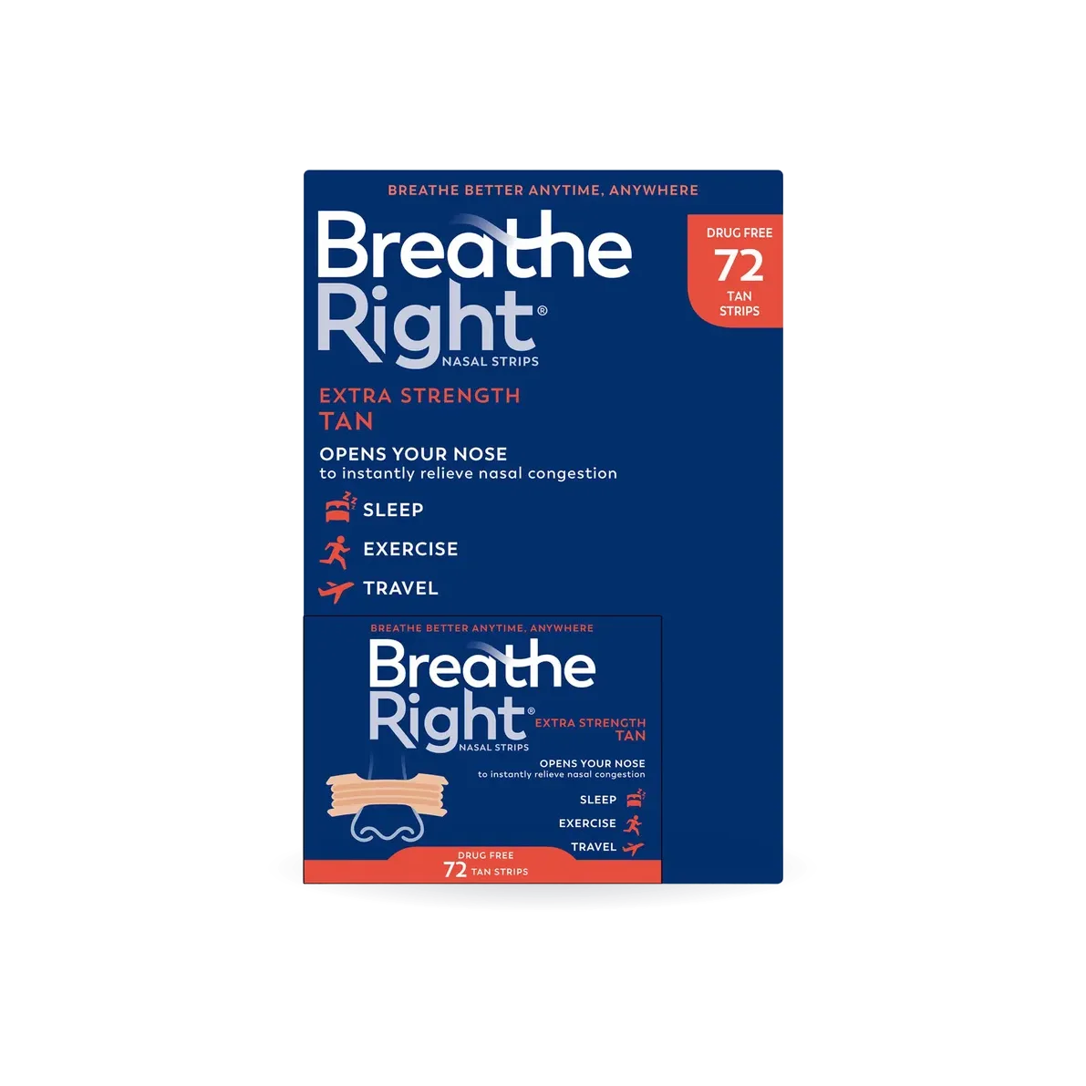Breathe Right Extra Strength Nasal Strips, 72 Strips