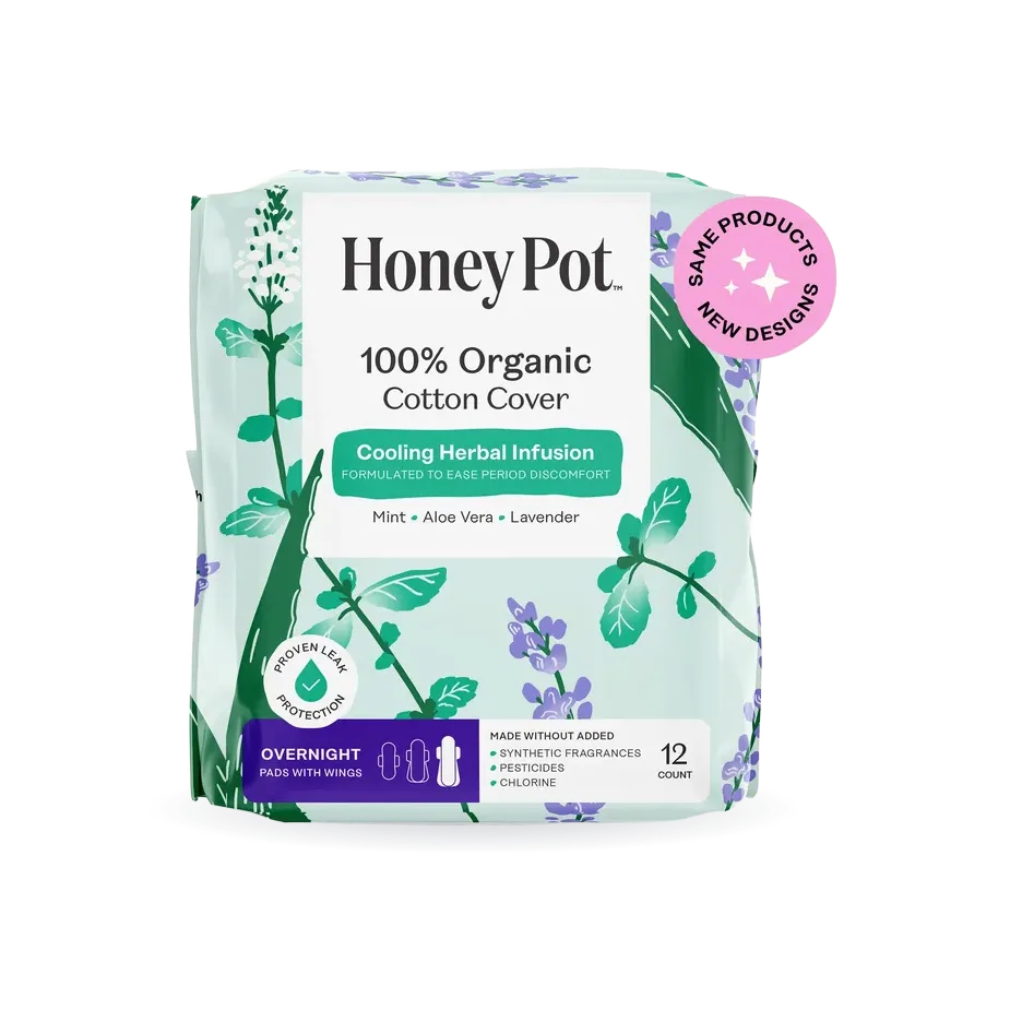 Organic Cotton Cover Cooling Herbal Infusion Overnight Pads